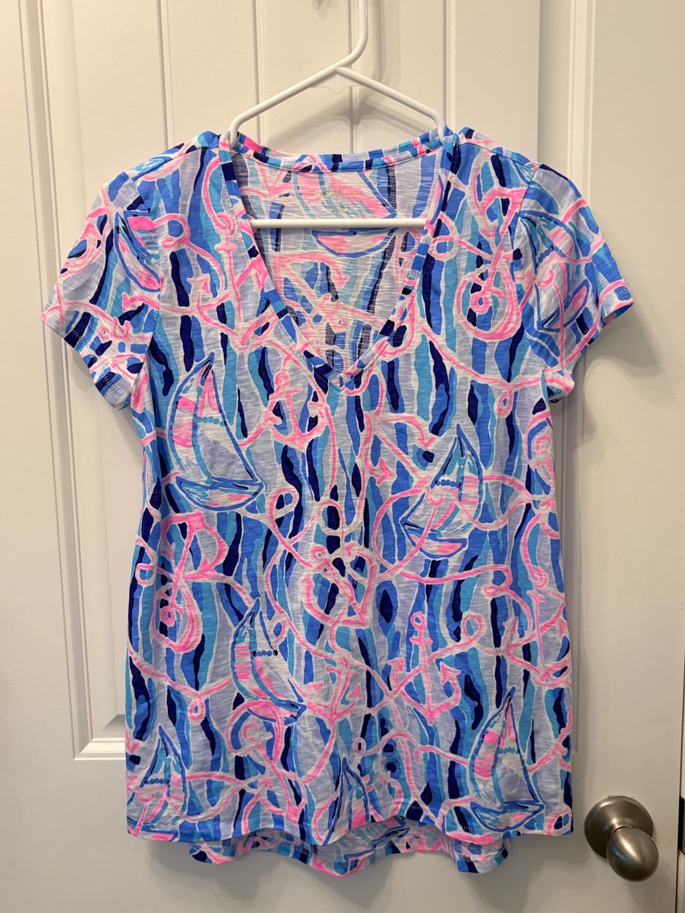 Lilly Pulitzer Etta V-Neck Short Sleeve Nautical Tee Top